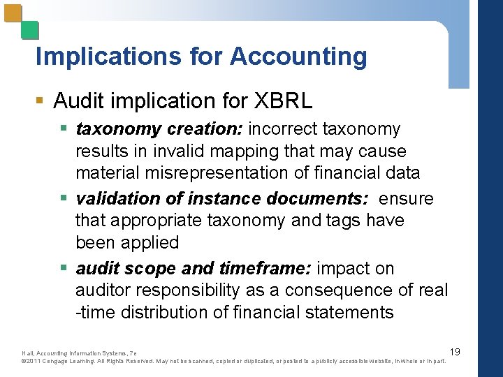 Implications for Accounting § Audit implication for XBRL § taxonomy creation: incorrect taxonomy results