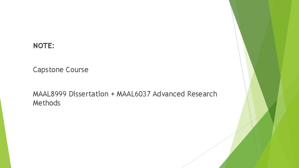 NOTE: Capstone Course MAAL 8999 Dissertation + MAAL 6037 Advanced Research Methods 