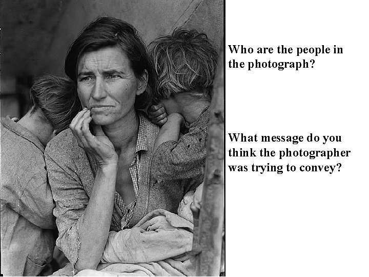 Who are the people in the photograph? What message do you think the photographer