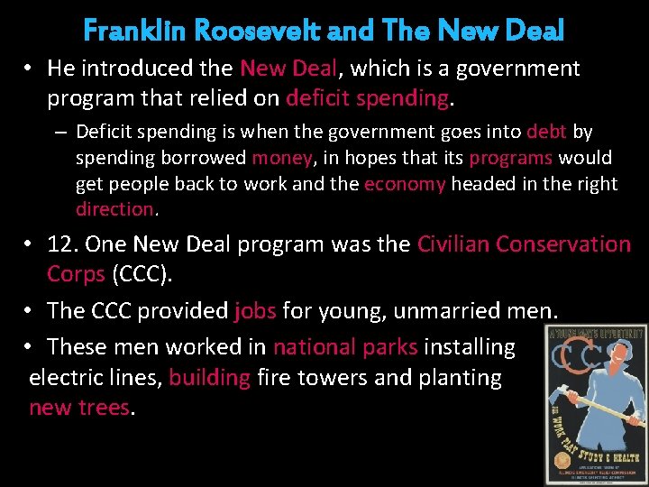 Franklin Roosevelt and The New Deal • He introduced the New Deal, which is Franklin Roosevelt and The New Deal • He introduced the New Deal, which is