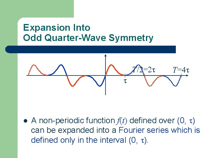 Expansion Into Odd Quarter-Wave Symmetry T/2=2 T=4 l A non-periodic function f(t) defined over