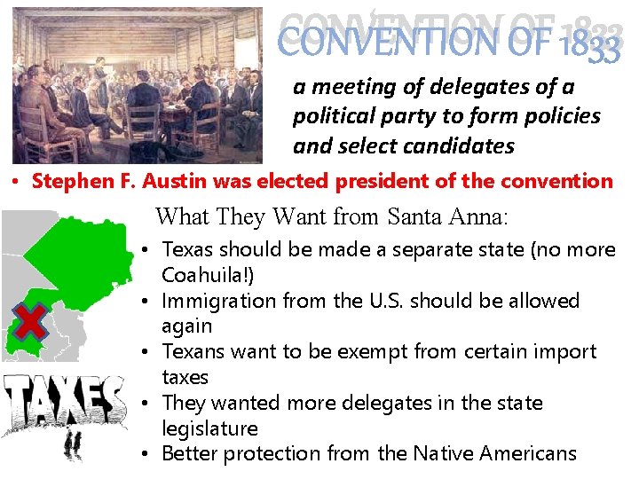 CONVENTION OF 1833 a meeting of delegates of a political party to form policies