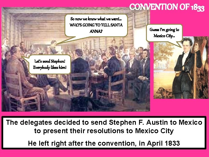 CONVENTION OF 1833 So now we know what we want… WHO’S GOING TO TELL