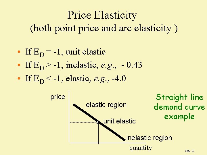 Price Elasticity (both point price and arc elasticity ) • If ED = -1,
