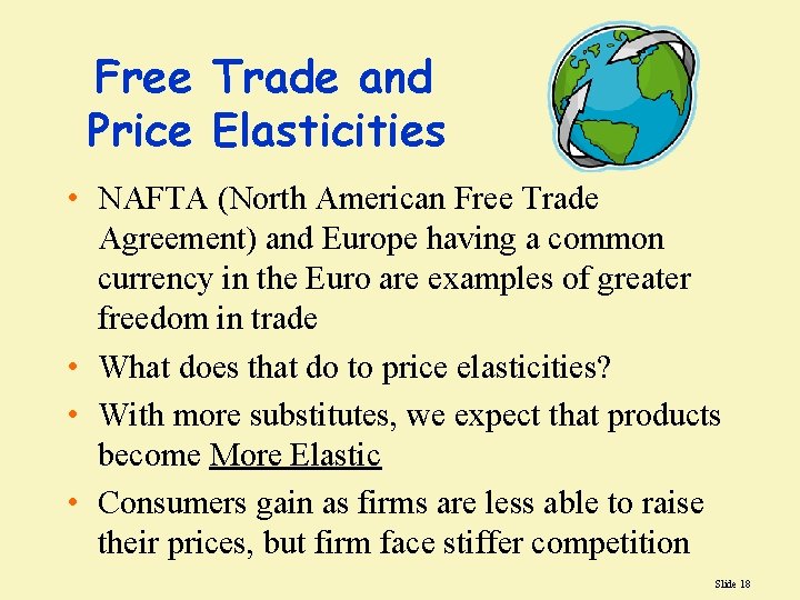 Free Trade and Price Elasticities • NAFTA (North American Free Trade Agreement) and Europe