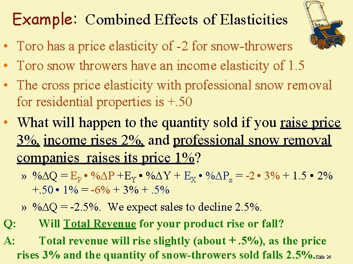 Example: Combined Effects of Elasticities • Toro has a price elasticity of -2 for