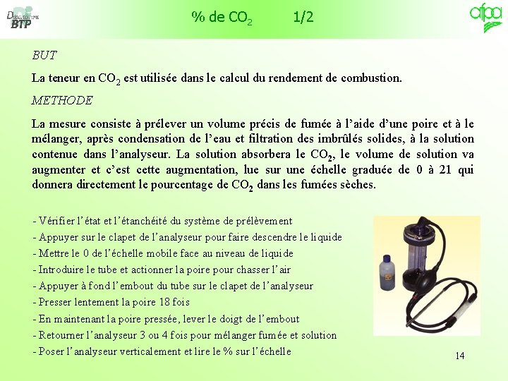% de CO 2 1/2 BUT La teneur en CO 2 est utilisée dans
