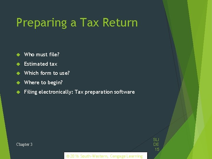 Preparing a Tax Return Who must file? Estimated tax Which form to use? Where