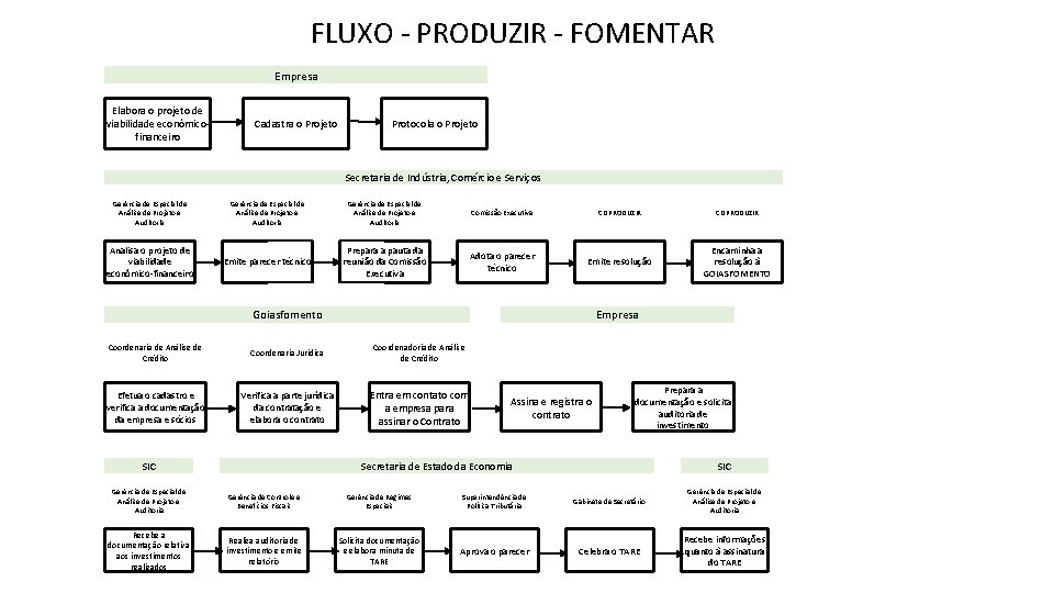 FLUXO - PRODUZIR - FOMENTAR Empresa Elabora o projeto de viabilidade econômicofinanceiro Cadastra o