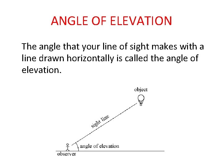 ANGLE OF ELEVATION The angle that your line of sight makes with a line