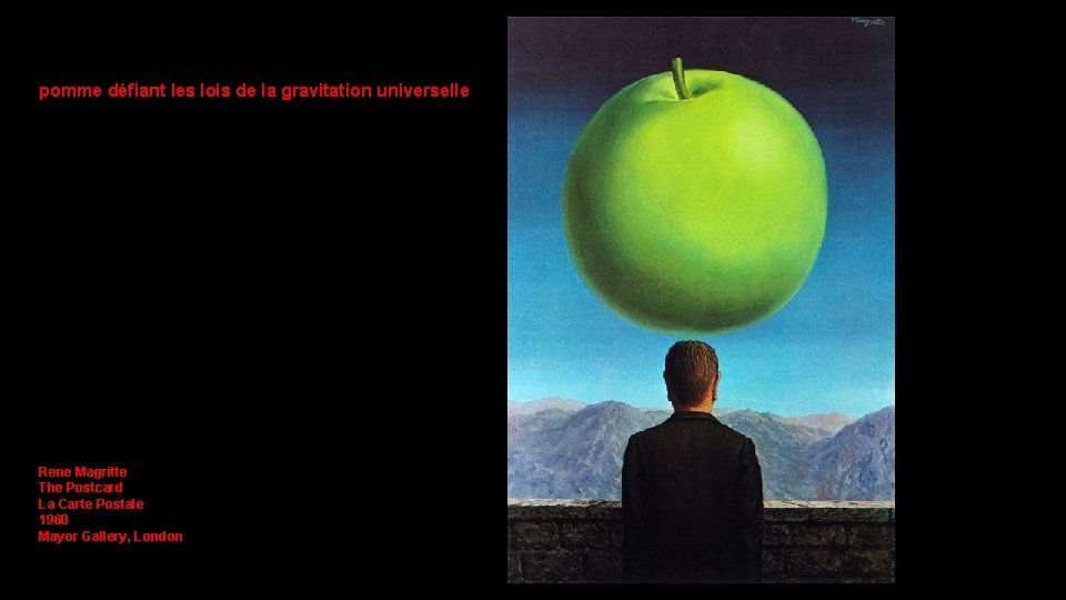 pomme défiant les lois de la gravitation universelle Rene Magritte The Postcard La Carte