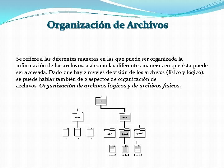 Organización de Archivos Se refiere a las diferentes maneras en las que puede ser