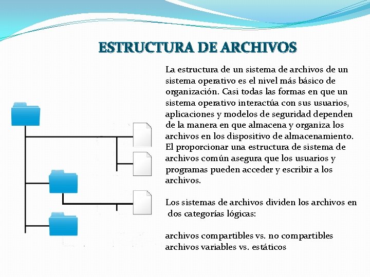 ESTRUCTURA DE ARCHIVOS La estructura de un sistema de archivos de un sistema operativo