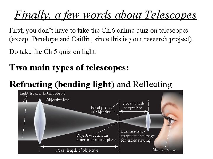 Finally, a few words about Telescopes First, you don’t have to take the Ch.