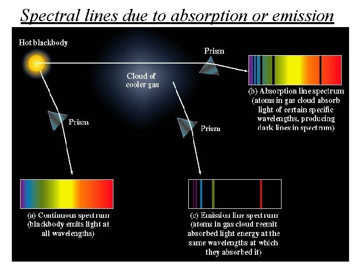 Spectral lines due to absorption or emission 