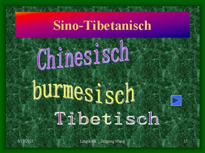 Sino-Tibetanisch 6/11/2021 Linguistik Jingping Wang 15 