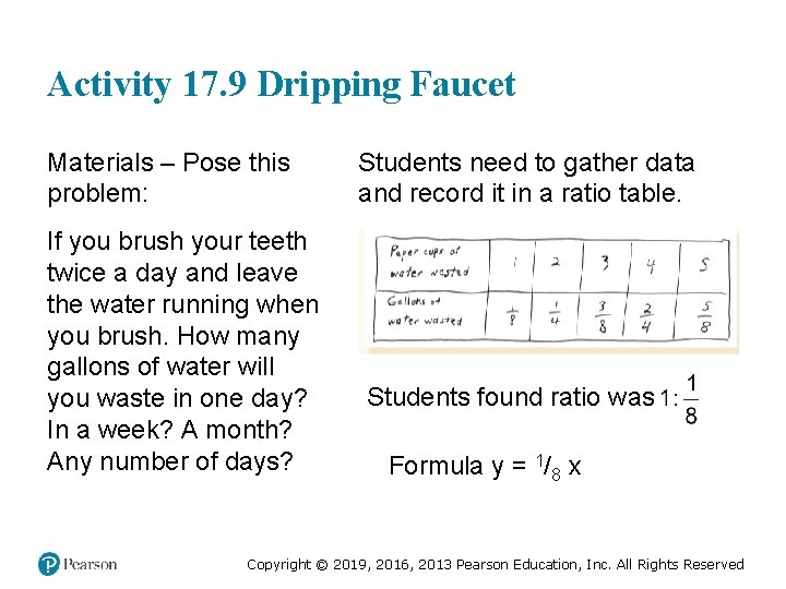 Activity 17. 9 Dripping Faucet Materials – Pose this problem: If you brush your