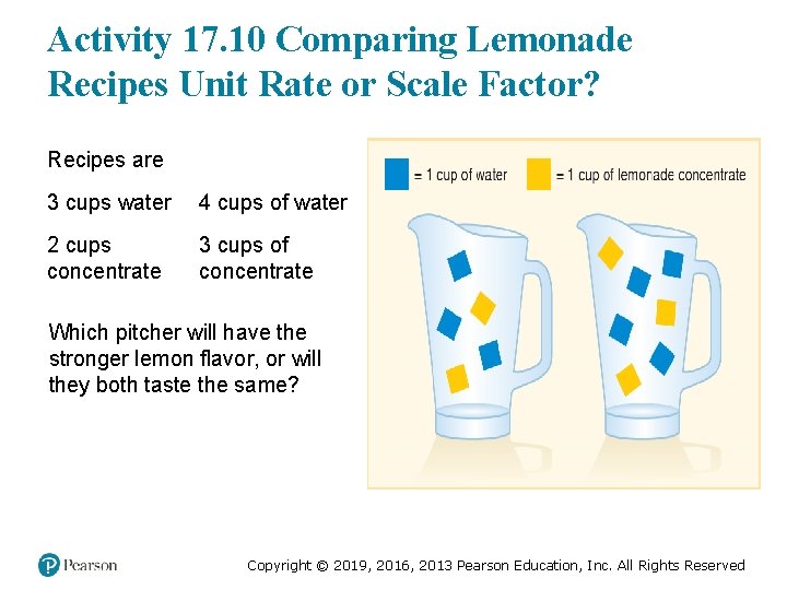 Activity 17. 10 Comparing Lemonade Recipes Unit Rate or Scale Factor? Recipes are 3