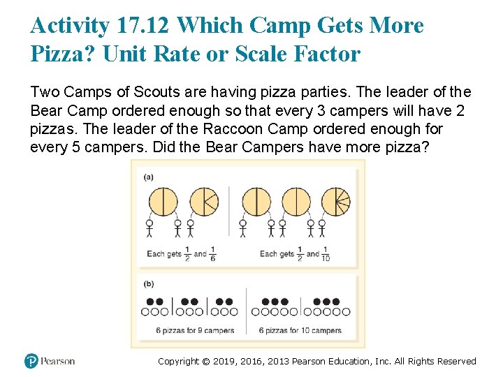 Activity 17. 12 Which Camp Gets More Pizza? Unit Rate or Scale Factor Two