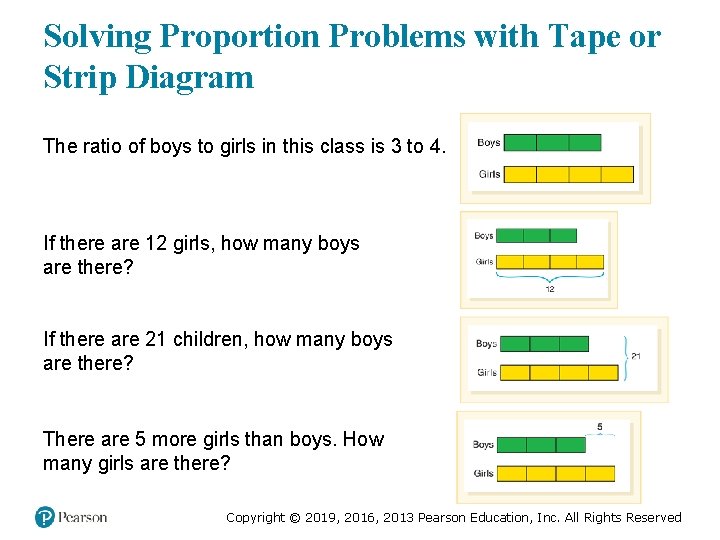 Solving Proportion Problems with Tape or Strip Diagram The ratio of boys to girls
