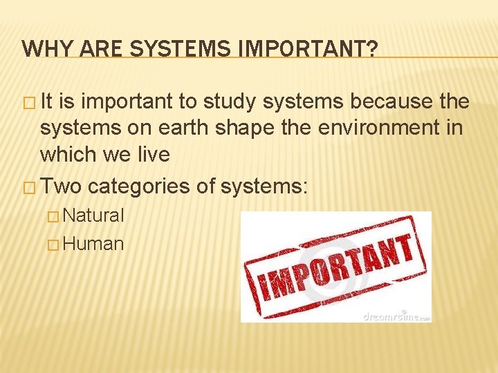 WHY ARE SYSTEMS IMPORTANT? � It is important to study systems because the systems