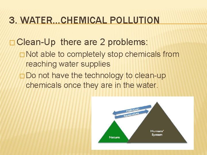 3. WATER…CHEMICAL POLLUTION � Clean-Up � Not there are 2 problems: able to completely