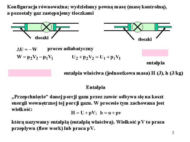 Konfiguracja równoważna; wydzielamy pewną masę (masę kontrolną), a pozostały gaz zastępujemy tłoczkami tłoczki proces