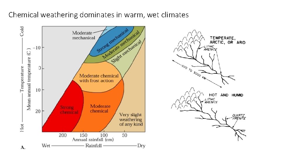 Chemical weathering dominates in warm, wet climates 