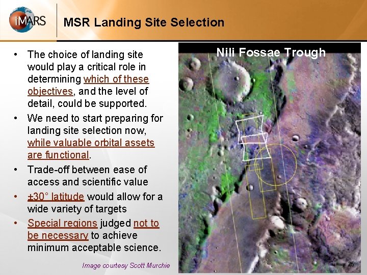 MSR Landing Site Selection • The choice of landing site would play a critical