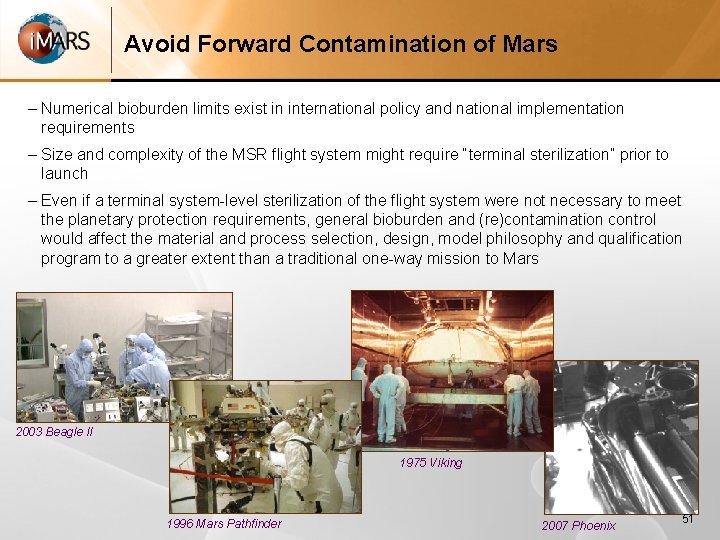 Avoid Forward Contamination of Mars – Numerical bioburden limits exist in international policy and