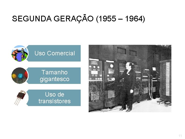 SEGUNDA GERAÇÃO (1955 – 1964) Uso Comercial Tamanho gigantesco Uso de transístores 11 