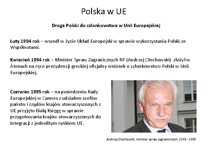 Polska w UE Droga Polski do członkowstwa w Unii Europejskiej Luty 1994 rok –