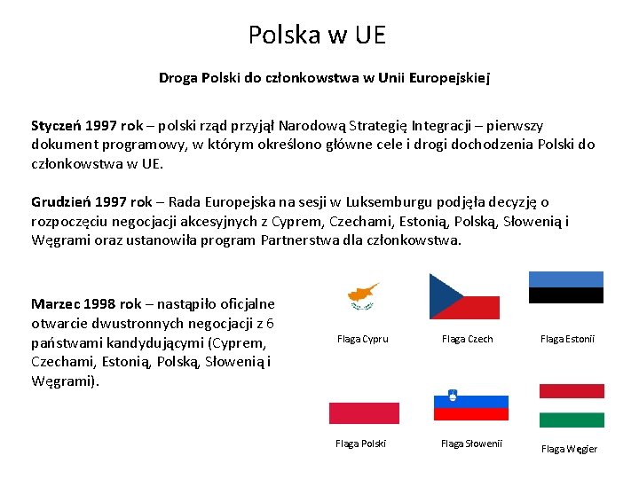 Polska w UE Droga Polski do członkowstwa w Unii Europejskiej Styczeń 1997 rok –