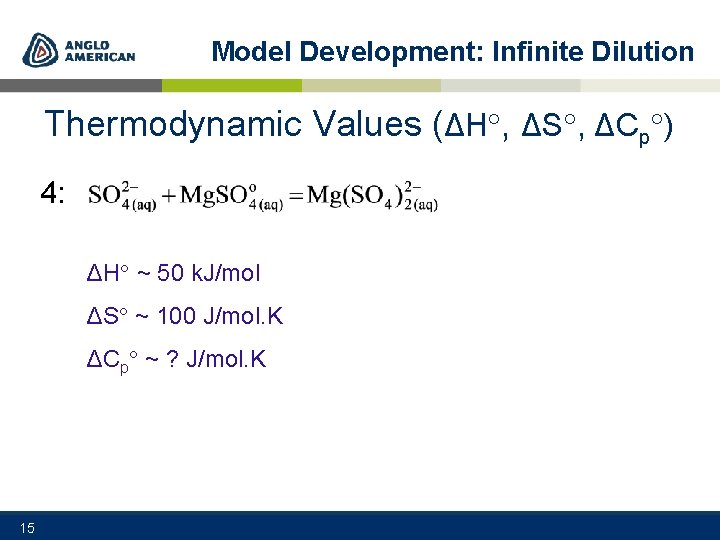 Model Development: Infinite Dilution Thermodynamic Values (ΔH , ΔS , ΔCp ) 4: ΔH