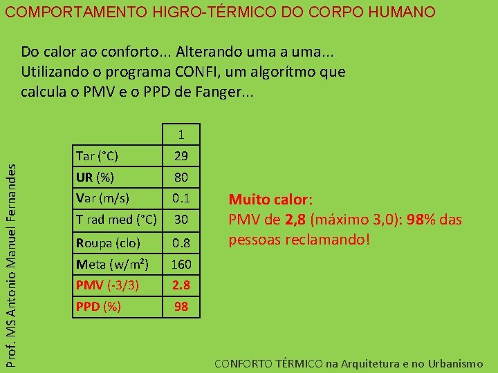 COMPORTAMENTO HIGRO-TÉRMICO DO CORPO HUMANO Do calor ao conforto. . . Alterando uma a