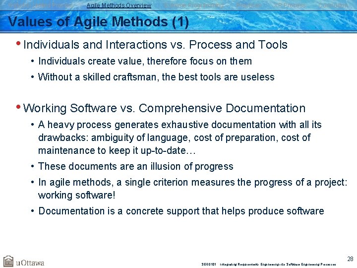 Rational Unified Process Agile Methods Overview Extreme Programming Practices XP Process Conclusion Values of