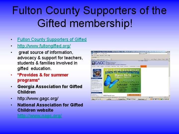 Fulton County Supporters of the Gifted membership! • • Fulton County Supporters of Gifted Fulton County Supporters of the Gifted membership! • • Fulton County Supporters of Gifted