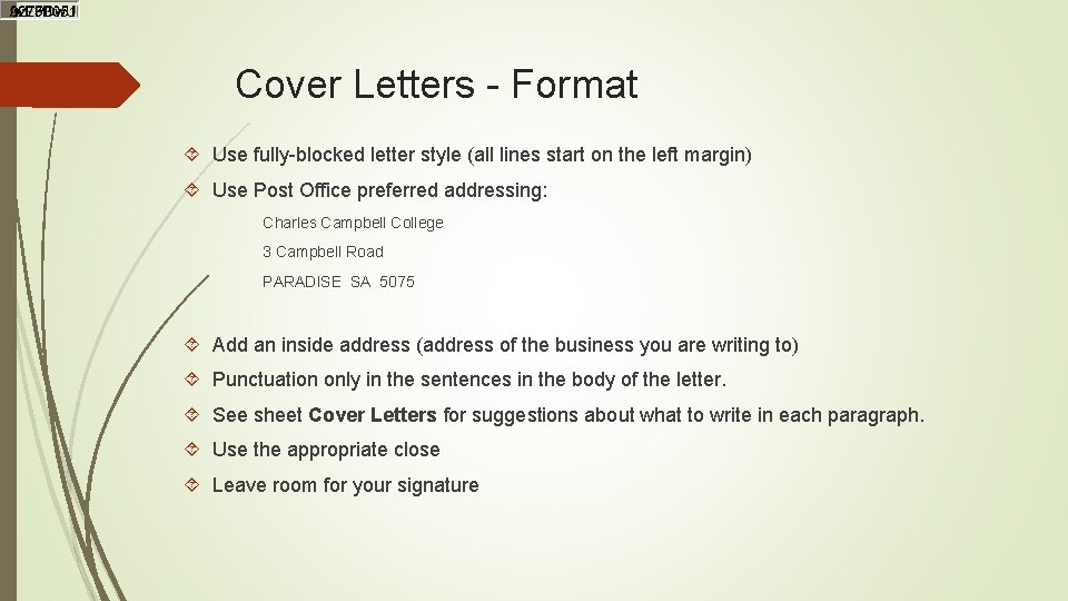 Cover Letters - Format Use fully-blocked letter style (all lines start on the left