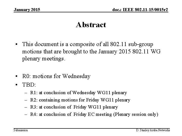 January 2015 doc. : IEEE 802. 11 -15/0015 r 2 Abstract • This document