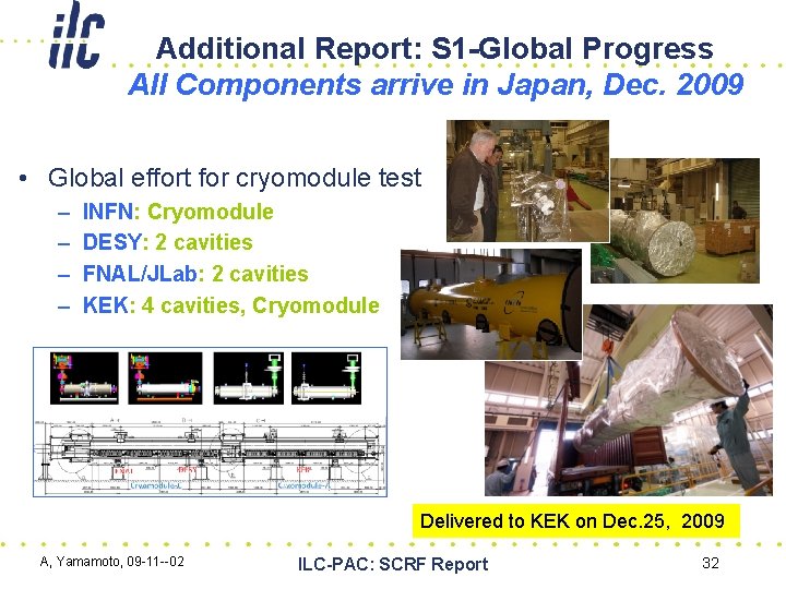 Additional Report: S 1 -Global Progress All Components arrive in Japan, Dec. 2009 •