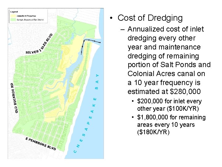  • Cost of Dredging – Annualized cost of inlet dredging every other year