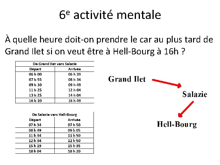 6 e activité mentale À quelle heure doit-on prendre le car au plus tard