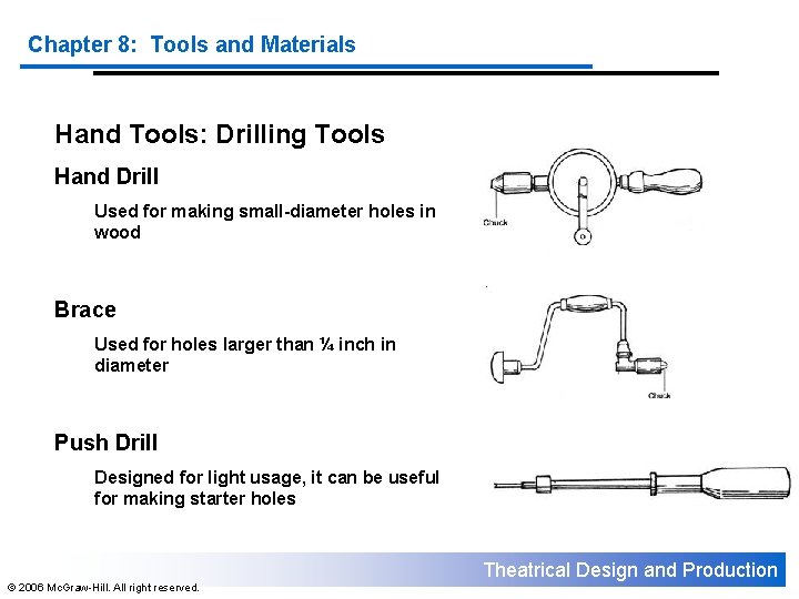 Chapter 8: Tools and Materials Hand Tools: Drilling Tools Hand Drill Used for making