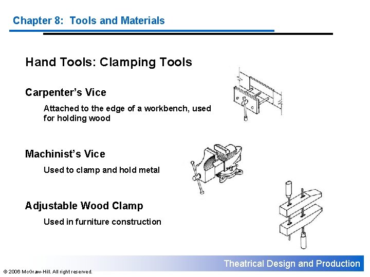 Chapter 8: Tools and Materials Hand Tools: Clamping Tools Carpenter’s Vice Attached to the