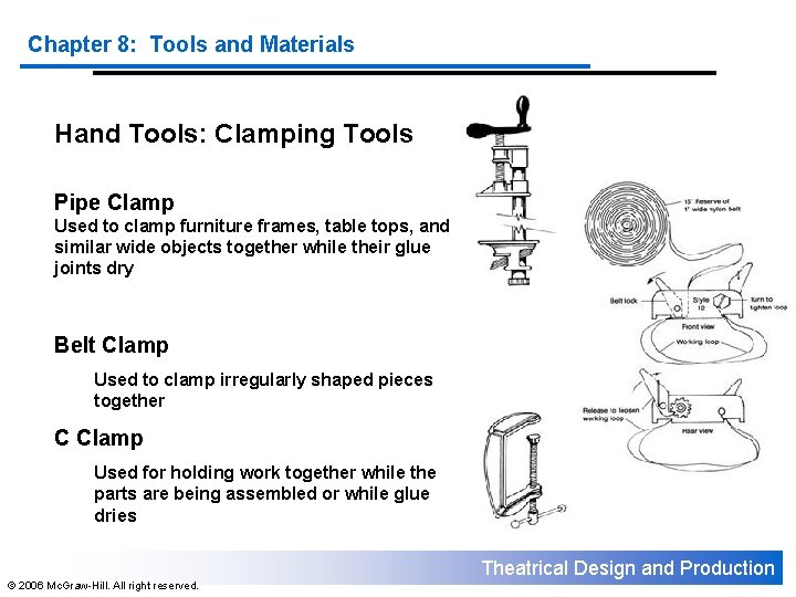 Chapter 8: Tools and Materials Hand Tools: Clamping Tools Pipe Clamp Used to clamp