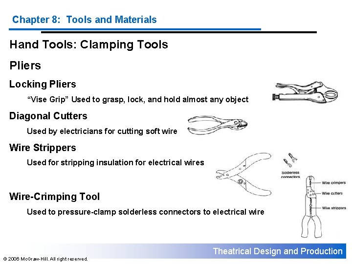 Chapter 8: Tools and Materials Hand Tools: Clamping Tools Pliers Locking Pliers “Vise Grip”