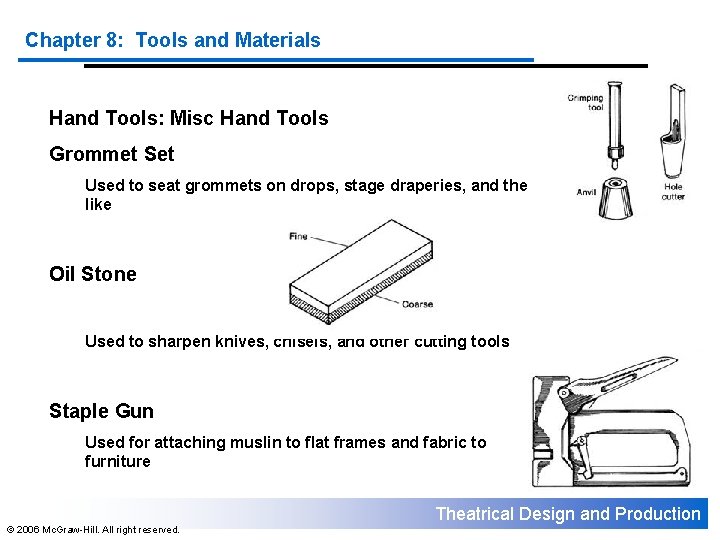 Chapter 8: Tools and Materials Hand Tools: Misc Hand Tools Grommet Set Used to