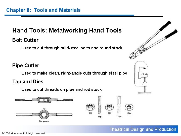 Chapter 8: Tools and Materials Hand Tools: Metalworking Hand Tools Bolt Cutter Used to