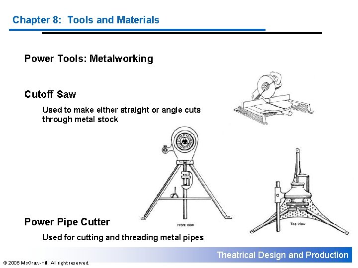 Chapter 8: Tools and Materials Power Tools: Metalworking Cutoff Saw Used to make either