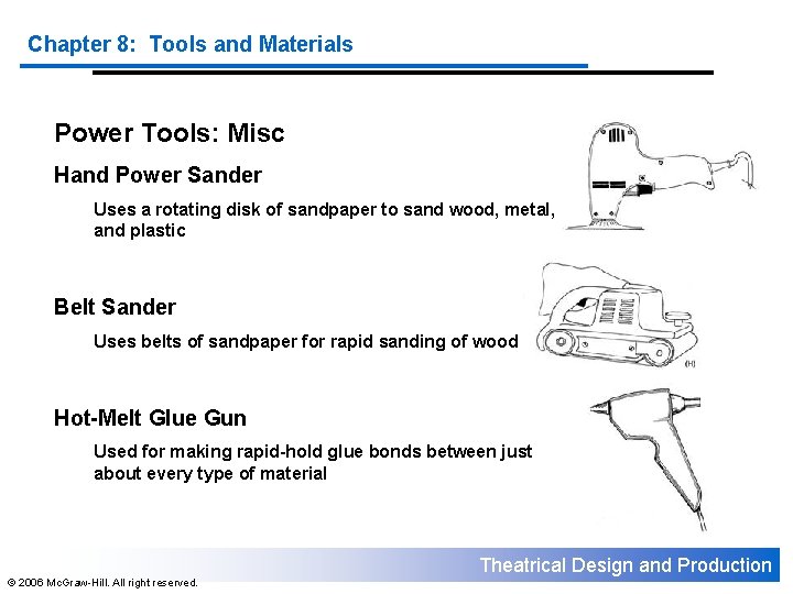 Chapter 8: Tools and Materials Power Tools: Misc Hand Power Sander Uses a rotating